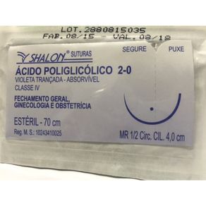 Acido Poliglicólico 2-0 C/ag 1/2 Circulo 4-0 70 Cm cod-G520mr40 (Vicryl)) - Shalon 0 AZUL - COD-A1500