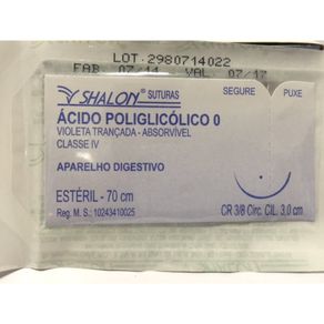 Acido Poliglicólico 0 c/Ag 3/8 Circulo 3 cm 70 cm Cod-g500cr30  (Vicryl)  (Fio de sutura)- Shalon