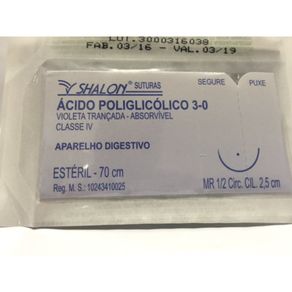 Acido poliglicólico 3-0 c/ag 1/2 circulo 2,5 cm 70 cm cod-g530mr25 - (Vicryl) (Fio de sutura) - Shalon