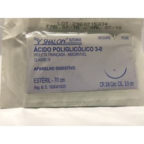 Acido Poliglicolico 3-0 c/Ag 3/8 Circulo3,0 cm 70 cm Cod-g530cr30  (Vicryl)(Fio de sutura)  - Shalon