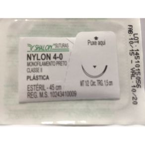 Nylon Preto 4-0 c/Ag 1,5 cm 1/2 cir 45 cm Cod-n540mt15 (Fio de sutura)- Shalon