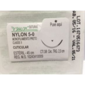 Nylon Preto 5-0 c/Ag 2,0 cm 3/8 cir45cm cod-n550ct120 (Fio de sutura)- Shalon